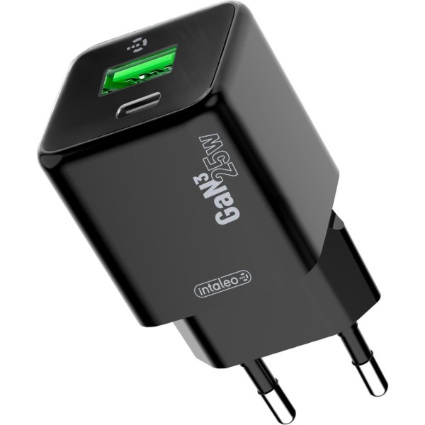 Фото - Сетевое зарядное устройство Intaleo GaN 25W USB-A+USB-C INT-TCGN252CA Black (1283126638299)