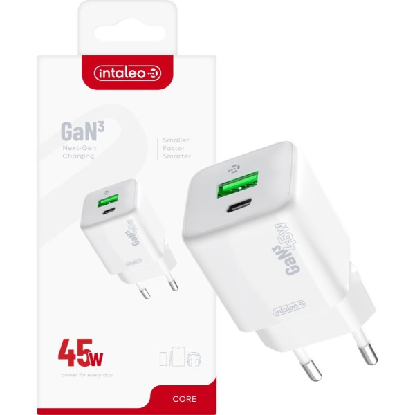 Фото - Сетевое зарядное устройство Intaleo GaN 45W USB-A+USB-C INT-TCGN452CA White (1283126637285)