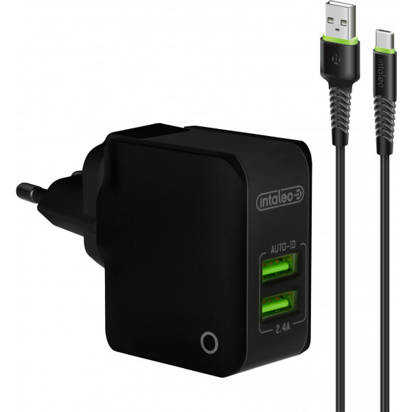 Фото - Мережевий зарядний пристрій Intaleo TCA242 (2USB2,4A) з кабелем Type-C (чорний)