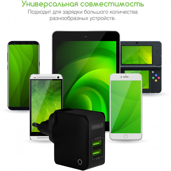 Фото - Мережевий зарядний пристрій Intaleo TCA242 (2USB2,4A) з кабелем Type-C (чорний)