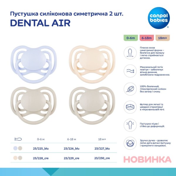 Фото - Симетрична пустушка Canpol babies 6-18 міс DENTAL AIR 2 шт. - бежева (23/229_cre)