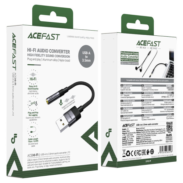 Фото - Переходник AceFast USB-A 3.5 mm 15 cm audio converter J13 (6974316285298)