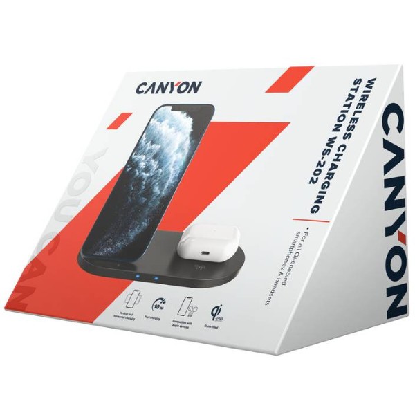 Фото - Беспроводное зарядное устройство Canyon WS-202 2in1 (CNS-WCS202B)