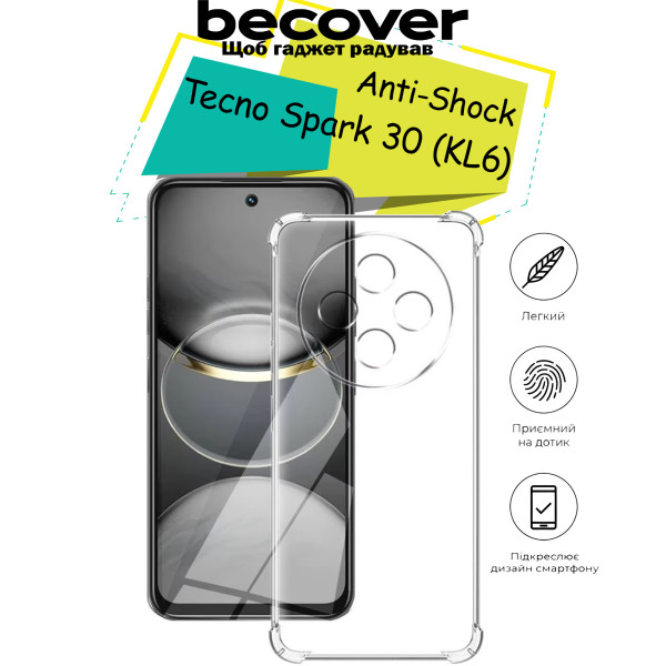 Фото - Чохол для смартфону BeCover Anti-Shock for Tecno Spark 30 (KL6) Clear (713154)