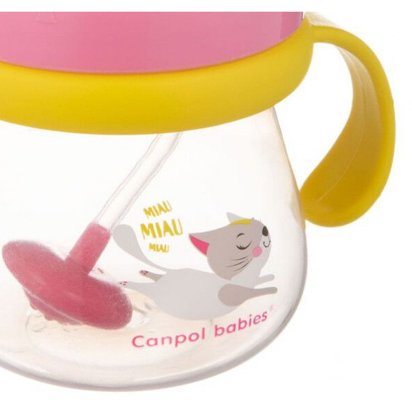 Фото - Чашка-непроливайка дитяча Canpol babies зі складною силіконовою трубочкою і обтяжувачем, котик, 250 мл. (56/520)