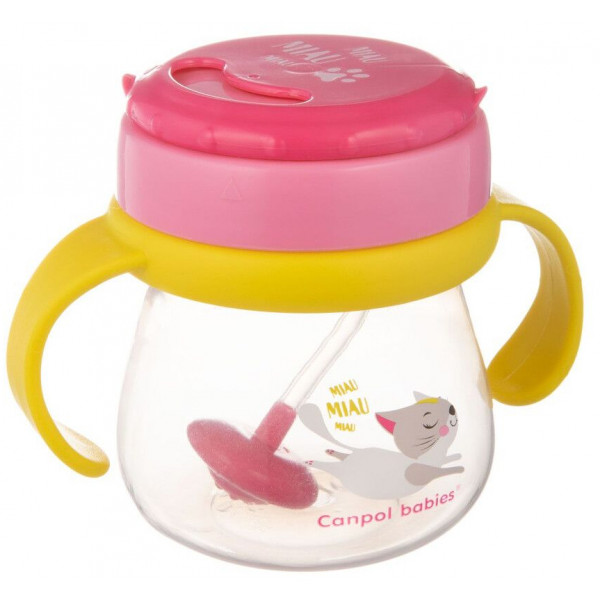 Фото - Чашка-непроливайка дитяча Canpol babies зі складною силіконовою трубочкою і обтяжувачем, котик, 250 мл. (56/520)