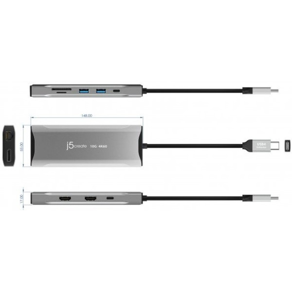 Фото - Хаб USB J5create USB-C 9-в-1 Silver (JCD397-N)