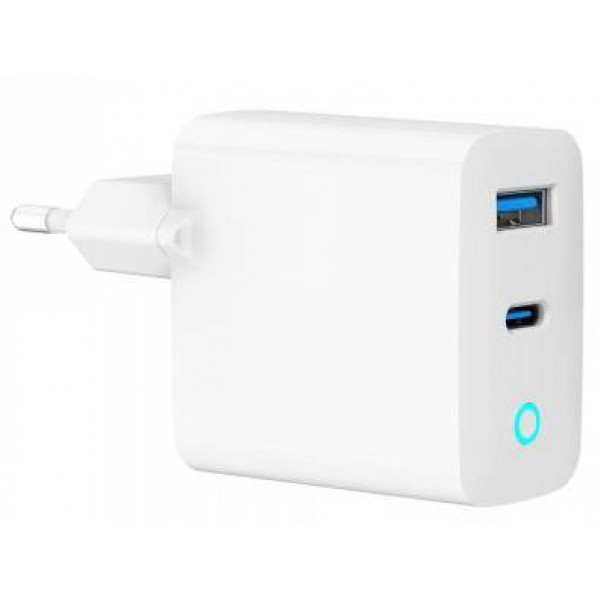 Фото - Мережевий зарядний пристрій Gembird 1хUSB-A (QC3.0 18W) + 1xType-C PD 65W (TA-UC-PDQC65L-W-01)