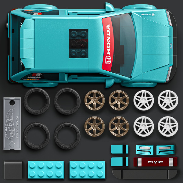 Фото - Коллекционная машинка-конструктор Mattel Brick Shop Honda Custom 90 Civic EF серии Speed (JHF62)