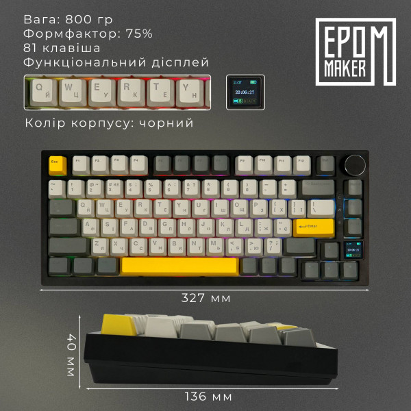 Фото - Клавіатура бездротова ігрова EPOMAKER AK820 Pro Gift Switch Hot-Swap Black (AK820-PRO-B-G)