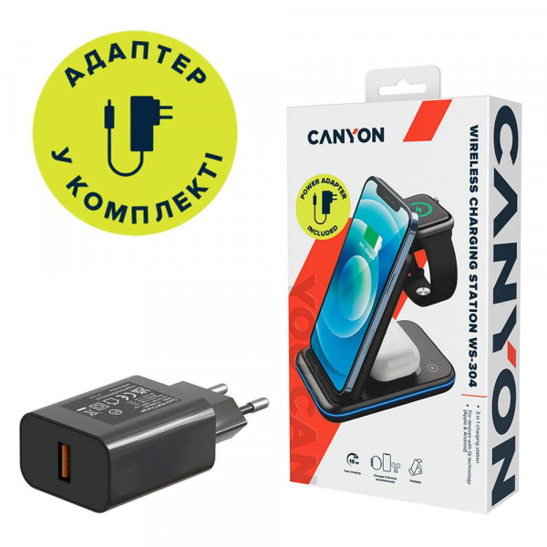 Фото - Беспроводное зарядное устройство Canyon WS-304 3 в 1 QI Black (CNS-WCS304B)