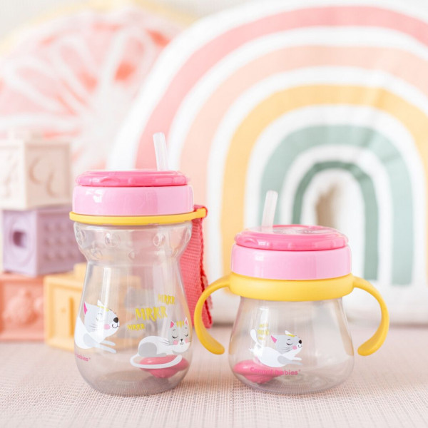 Фото - Чашка-непроливайка дитяча Canpol babies зі складною силіконовою трубочкою і обтяжувачем, котик, 250 мл. (56/520)