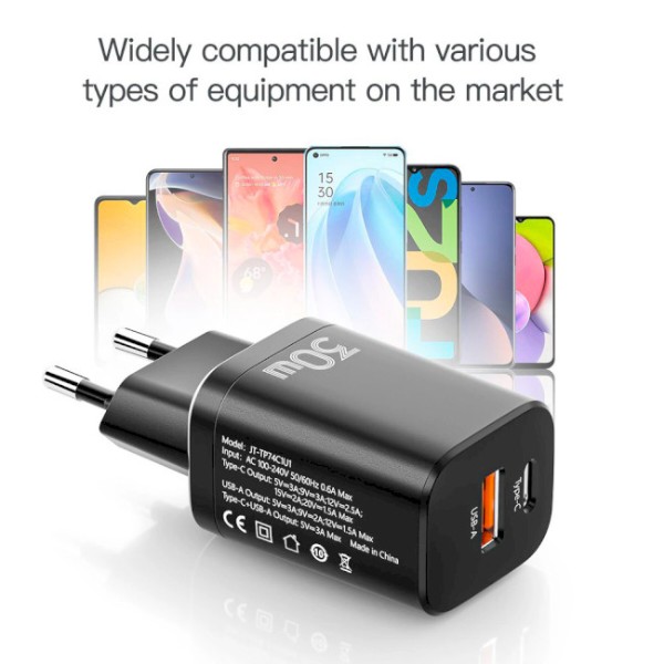 Фото - Мережевий зарядний пристрій Essager Journey PD+QC 30W Chager USB A+ Type-C EU Black (ECTPQS-ZTB01)