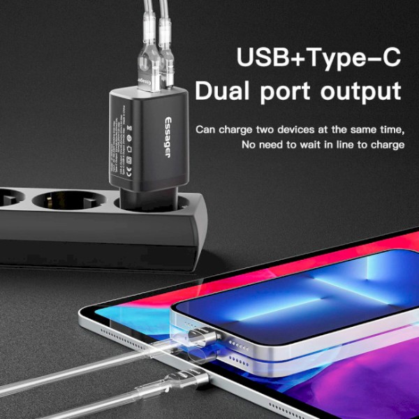 Фото - Мережевий зарядний пристрій Essager Journey PD+QC 30W Chager USB A+ Type-C EU Black (ECTPQS-ZTB01)
