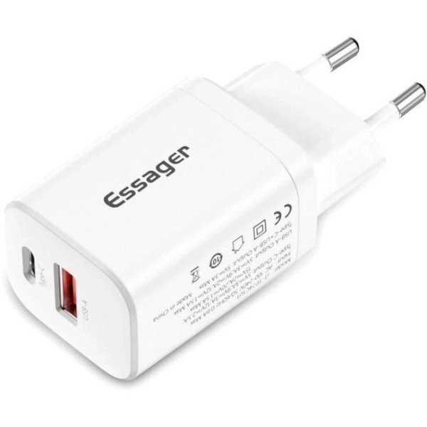 Фото - Мережевий зарядний пристрій Essager Journey PD+QC 30W Chager USB A+ Type-C EU White (ECTPQS-ZTB02) Фото - Мережевий зарядний пристрій Essager Journey PD+QC 30W Chager USB A+ Type-C EU White (ECTPQS-ZTB02)