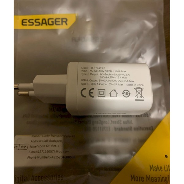 Фото - Мережевий зарядний пристрій Essager Journey PD+QC 30W Chager USB A+ Type-C EU White (ECTPQS-ZTB02)