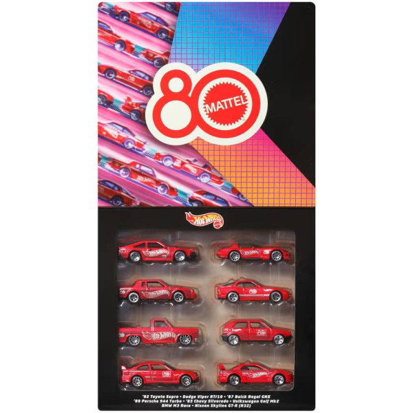 Фото - Набор базовых машинок Hot Wheels Тематический набор из 8 машинок «80 лет драйва Mattel» (JGK09)