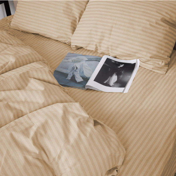 Фото - Комплект постільної білизни MirSon King Size 220x240 17-0602 Stripe Creamy Бязь (2200008050337)