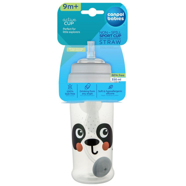 Фото - Поїльник-непроливайка дитячий Canpol babies з трубочкою і обтяжувачем BabiesBoo - панда (56/510_whi)