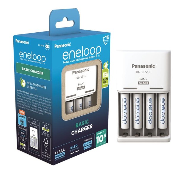 Фото - З/пристрій для акумуляторів AA/AAA Panasonic Charger + Eneloop NI-MH  AAA 800 мАг 4 шт. (K-KJ51MCD04E)