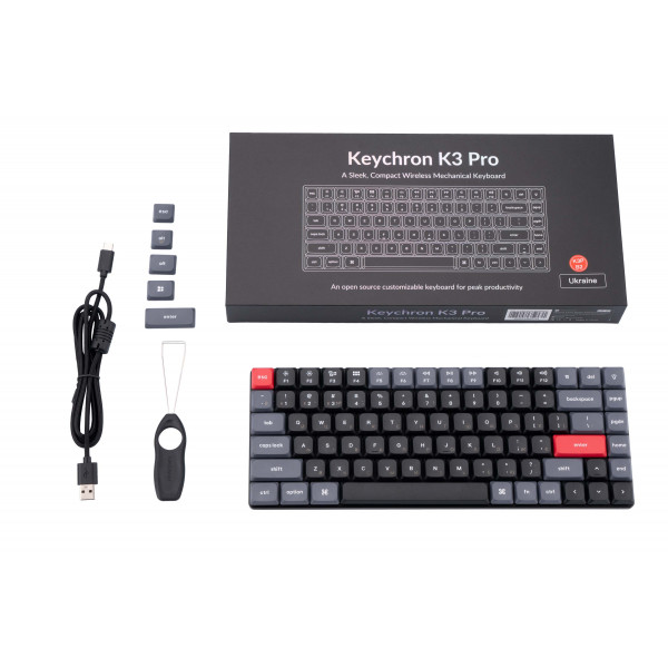 Фото - Клавіатура бездротова ігрова Keychron K3 PRO Gateron Blue BT/USB-A Hot-swap Low Profile QMK, EN/UKR, RGB (K3PH2_KEYCHRON)