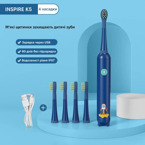 Фото - Зубна щітка електрична INSPIRE K5 4 насадки Blue (ins-k5-4noz-case-blue)