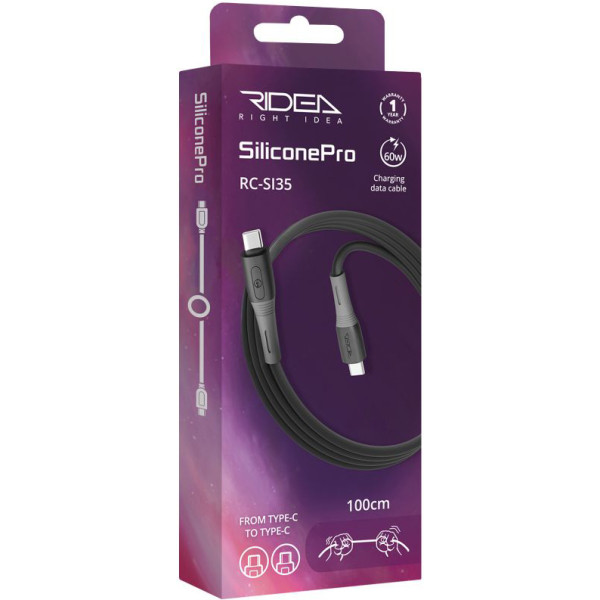 Фото - Кабель синхронізації даних Ridea SiliconePro Type-C to Type-C 60W Black (RC-SI35)