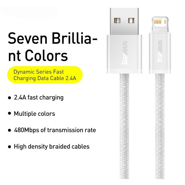 Фото - Кабель Baseus Dynamic Series Fast Charging Data Cable USB to iP 2.4A 1m White (CALD000402)
