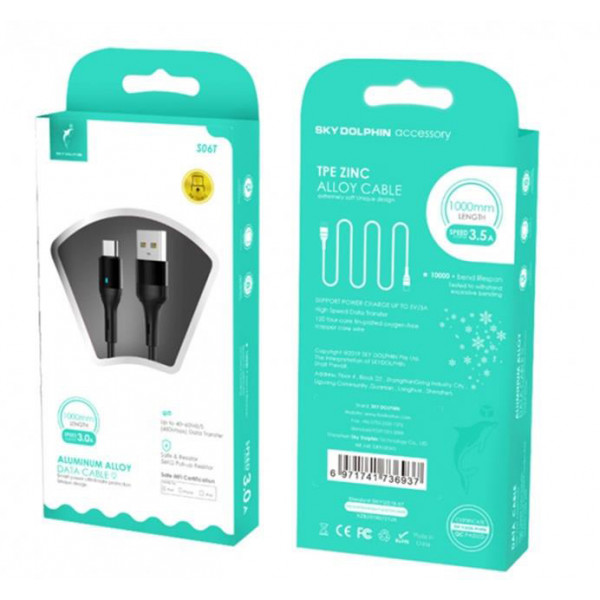 Фото - Кабель синхронізації даних SkyDolphin S06T LED Smart Power USB - Type-C 1m Black (USB-000557)