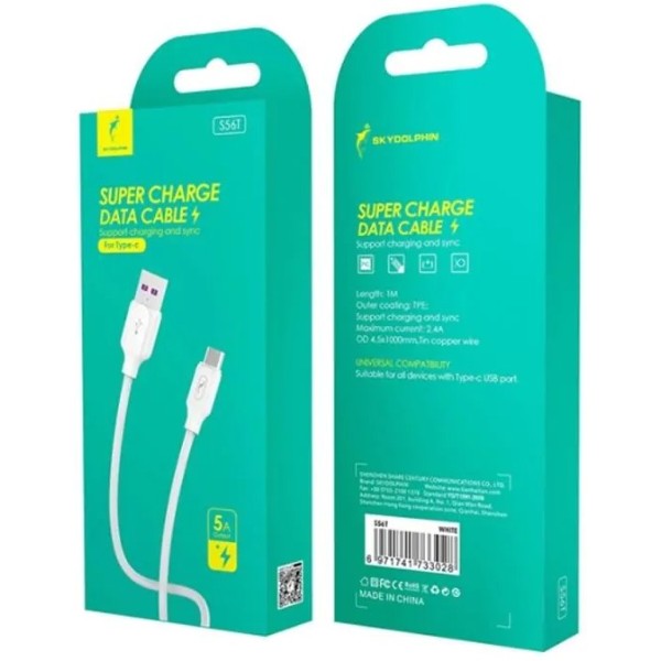 Фото - Кабель SkyDolphin S56T Super Fast TPE USB - Type C 1 м White (USB-000572)