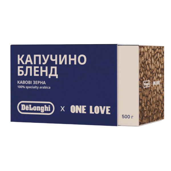 Фото - Кофе в зернах One Love x DeLonghi обжаренный с кофеином Cappuccino Blend 500 г