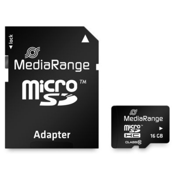 Фото - Карта пам'яті MediaRange MicroSDHC 16GB Class 10 R45/W12MB/s + SD-adapter (MR958)