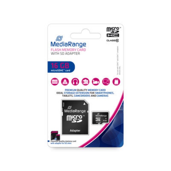 Фото - Карта пам'яті MediaRange MicroSDHC 16GB Class 10 R45/W12MB/s + SD-adapter (MR958)