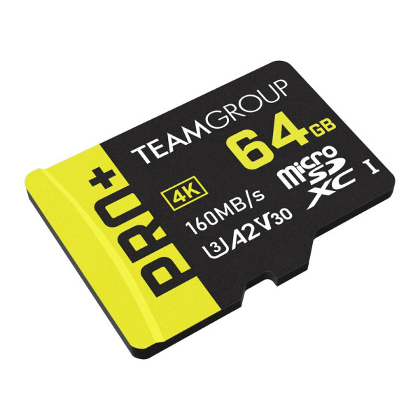 Фото - Карта пам'яті Team MicroSDXC  64GB UHS-I/U3 Class 10 Pro+ R160/W55MB/s + SD-адаптер (TPPMSDX64GIA2V3003)