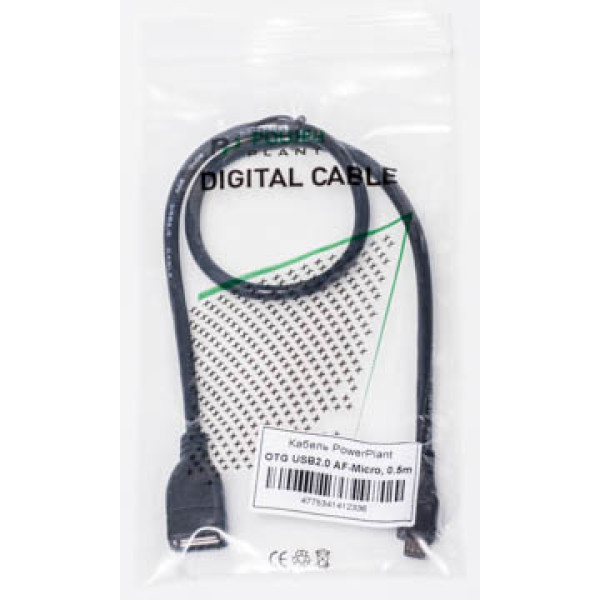 Фото - Кабель PowerPlant OTG USB 2.0 AF - Micro 0.5m (KD00AS1233)