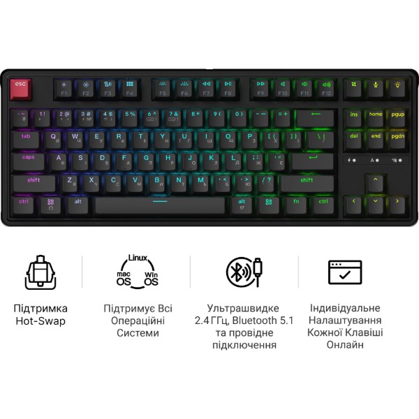 Фото - Клавиатура беспроводная Keychron C3 Max Super Red Switch Black RGB (C3M-H1-UA)