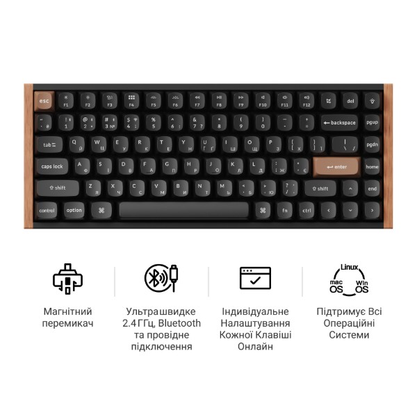 Фото - Клавиатура беспроводная Keychron K2HE 81Key, Gateron Double-Rail Magnetic Nebula, WL/BT/USB-A Black (K2H-F1-UA)