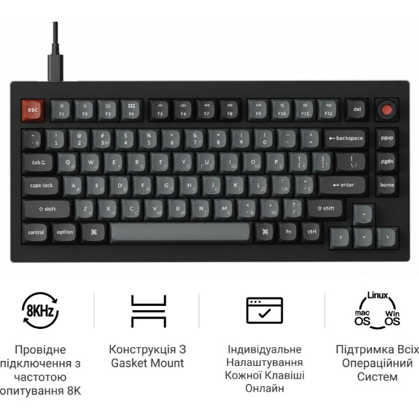 Фото - Клавиатура проводная Keychron V1 8K Super Red Switch Black RGB (V1W-D1-UA)