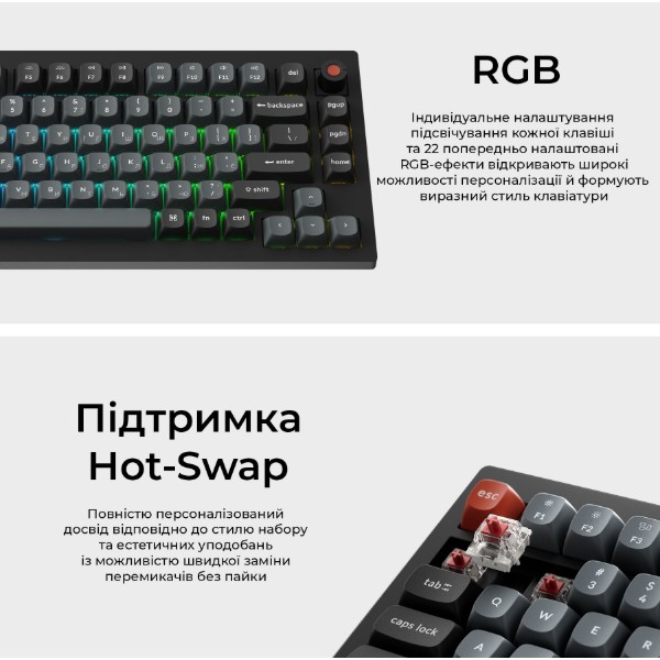 Фото - Клавиатура проводная Keychron V1 8K Super Red Switch Black RGB (V1W-D1-UA)