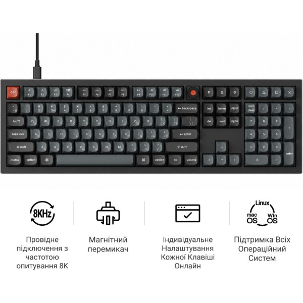 Фото - Клавиатура проводная Keychron V6 8K Super Red Switch Black RGB (V6W-D1-UA)