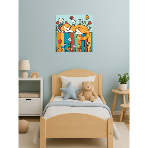 Фото - Картина за номерами Ideyka для дітей "Котик на паркані" 25х25 см (KHO1232)