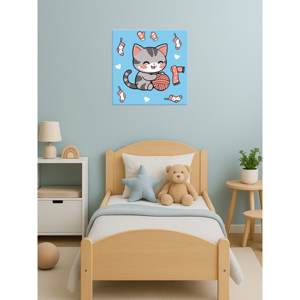 Фото - Картина за номерами Ideyka для дітей "Котик і клубочок (картина №2)" 25х25 см (KHO1234)