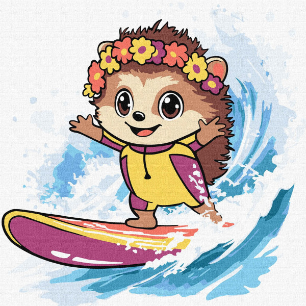 Фото - Картина за номерами Ideyka Літо. Їжак ловить хвилю 25х25 см (KHO1255)