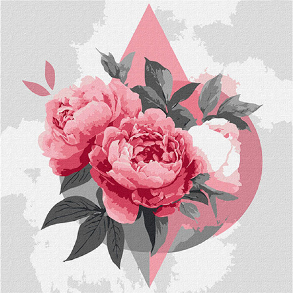 Фото - Картина за номерами Ideyka Геометричні фігури з півоніями 30х30 см (KHO3315)