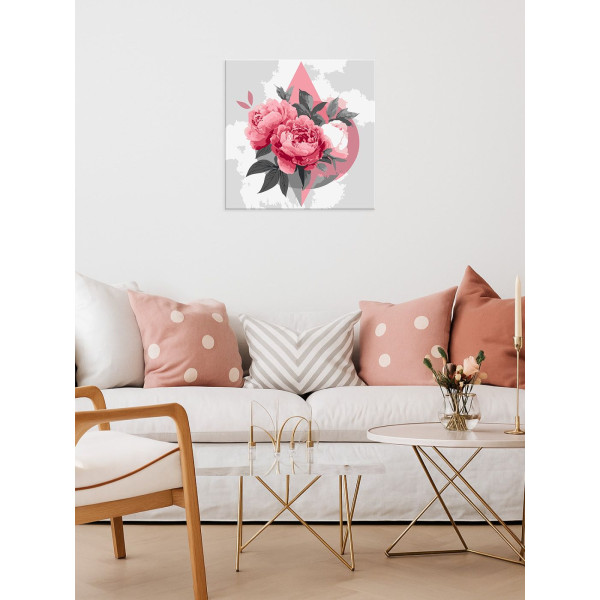 Фото - Картина за номерами Ideyka Геометричні фігури з півоніями 30х30 см (KHO3315)