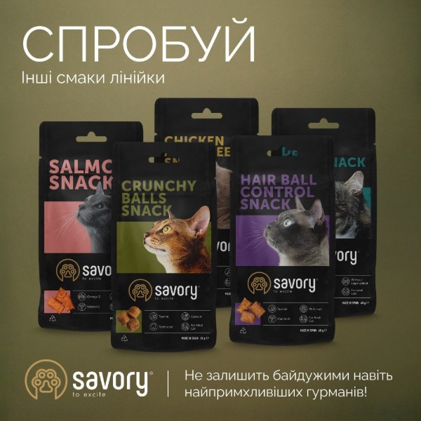 Фото - Лакомство для кошек подушечки Savory для взрослых с чувствительным пищеварением 60 г (4820261921328)