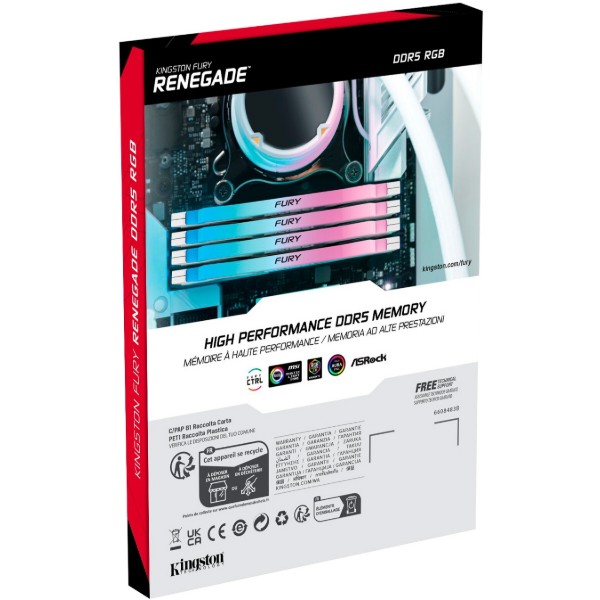 Фото - Пам'ять DDR Kingston Fury Renegade White RGB DDR5-6400 64GB (2x32GB) CL32-39-39 1.4V XMP (KF564C32RWAK2-64)