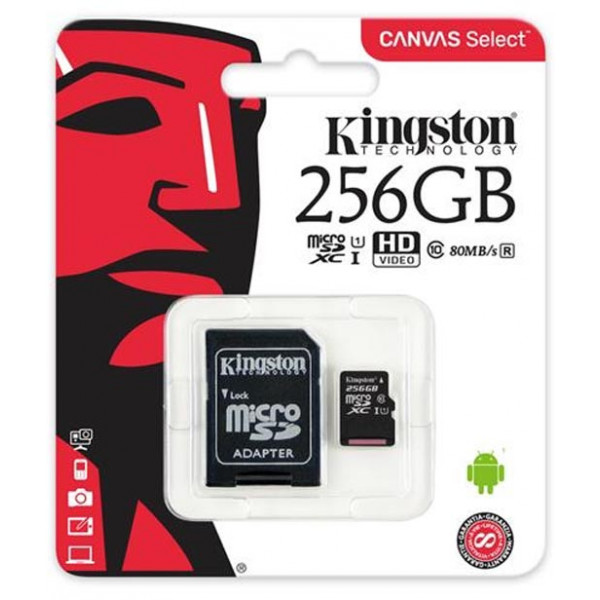Фото - Карта памяти Kingston microSDXC 256GB C10 UHS-I + SD адаптер (SDCS/256GB)