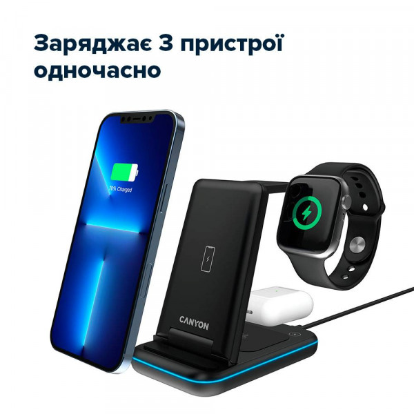 Фото - Беспроводное зарядное устройство Canyon WS-304 3 в 1 QI Black (CNS-WCS304B)