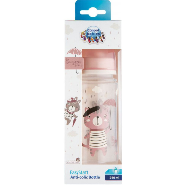 Фото - Пляшка для годування Canpol babies антиколікова з широким горлом PP Easy Start Bonjour Paris рожева, 240 мл. (35/232_pin)